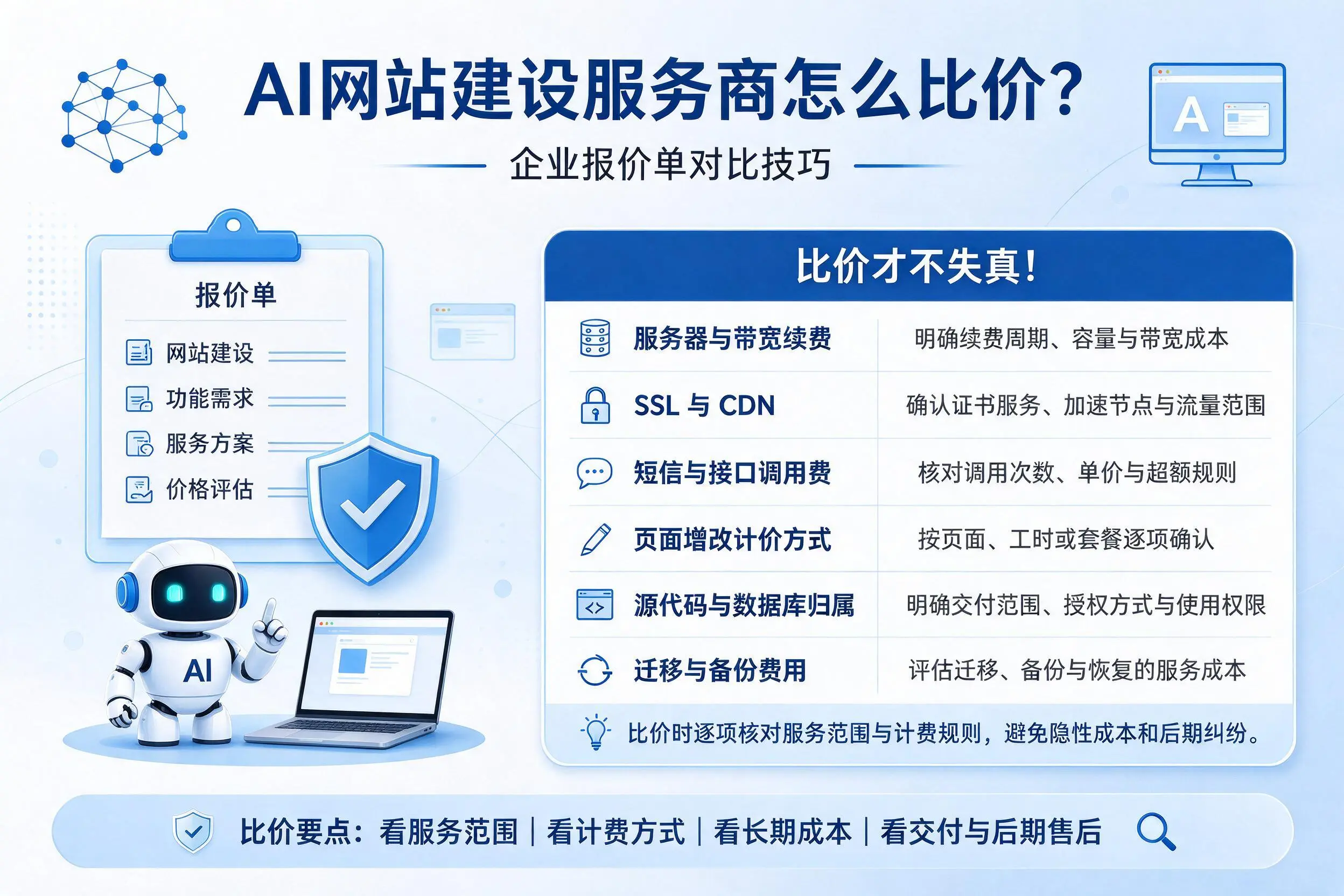 AI网站建设服务商怎么比价?滨州企业报价单对比技巧